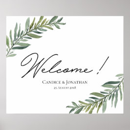 Poster Sinal de boas-vindas do Watercolor Leaf