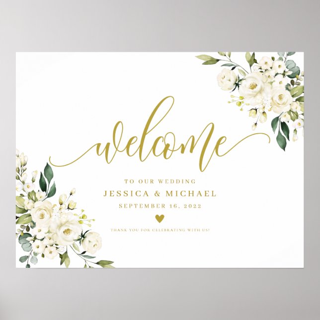 Poster Sinal de boas-vindas do White Floral (Frente)