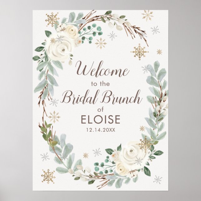 Poster Sinal de boas-vindas do Winter Floral Bridal Brunc (Frente)