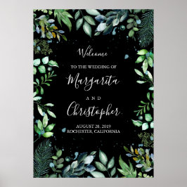 Póster Sinal de Boas-vindas do Woodland Greenery Black We