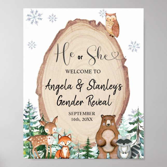 Poster Sinal de Boas-vindas do Woodland Winter Gender Rev (Frente)