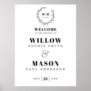 Poster Sinal de Boas-vindas do Wreath Monograma