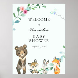 Poster Sinal de boas-vindas dos animais cor-de-rosa Chá d