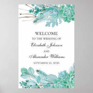 Poster Sinal de boas-vindas dos Succulents. Wedding da