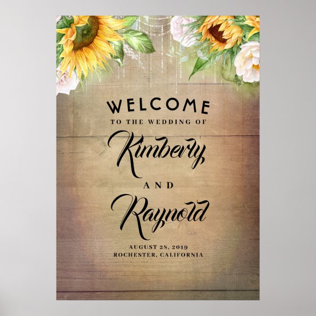 Poster Sinal de boas-vindas dos Sunflower e White Roses (Frente)