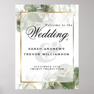 Poster Sinal de boas-vindas Dourado Sage - Tinta Verde