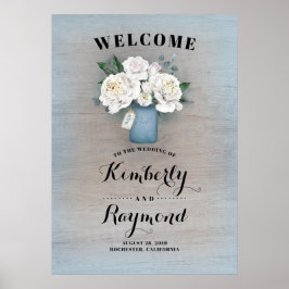 Poster Sinal de Boas-vindas Dusty Blue Mason Jar Weding