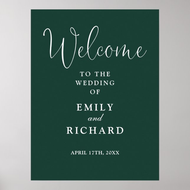 Poster Sinal de Boas-vindas Elegante Emerald Green (Frente)