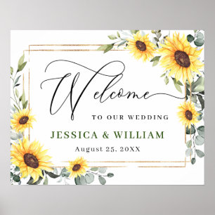 Poster Sinal de Boas-vindas Eucalyptus Sunflower Elegante