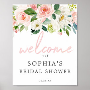 Poster Sinal de Boas-Vindas Floral Airy Blush para Chá de