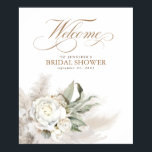 Poster Sinal de Boas-vindas Floral Branco Pampas Grass<br><div class="desc">Chá de panela/ chá de fraldas / festa de noivado de grama/pampas ...  sinal de boas-vindas</div>