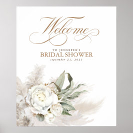 Poster Sinal de Boas-vindas Floral Branco Pampas Grass