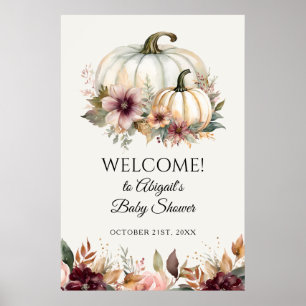 Poster Sinal de boas-vindas Floral de Abóbora Branca