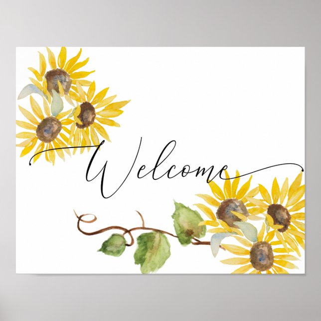 Poster Sinal de Boas-Vindas Floral de Girassol - casament (Frente)