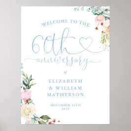 Poster Sinal de Boas-vindas Floral de Script do Coração d