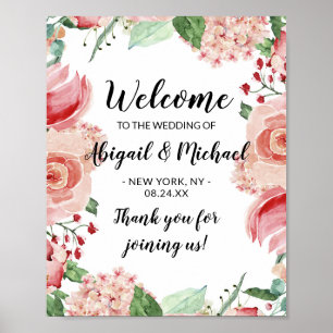 Poster Sinal de boas-vindas floral do casamento da