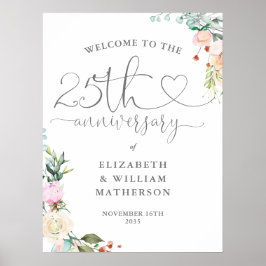 Poster Sinal de Boas-vindas Floral do Script de Coração d