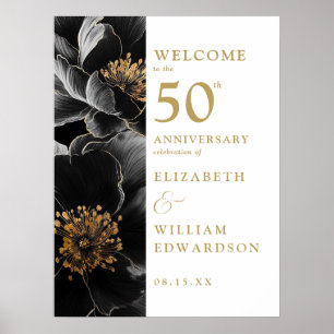 Poster Sinal de Boas-Vindas Floral Dourado Elegante de 50