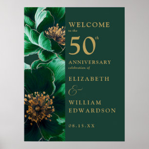 Poster Sinal de Boas-Vindas Floral Ouro Verde 50º Anivers
