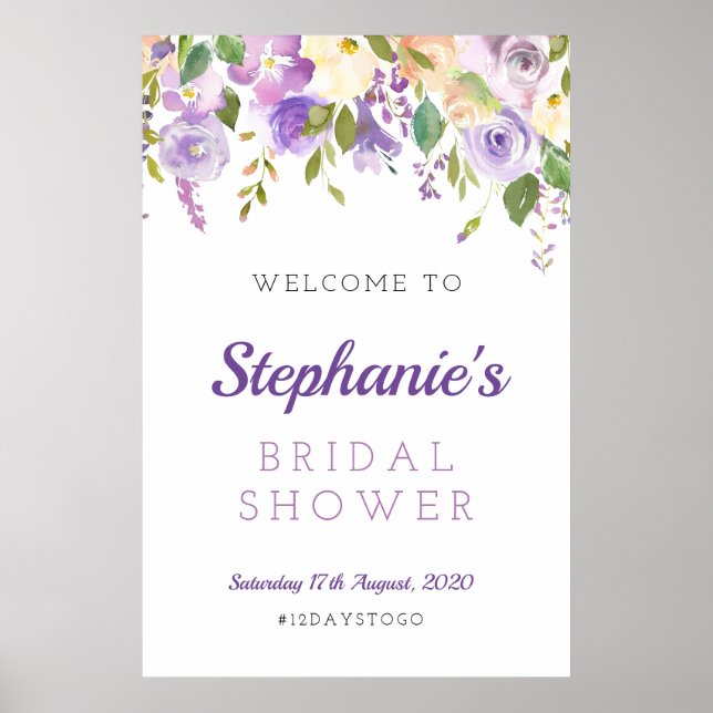 Poster Sinal de boas-vindas floral roxo, floral roxo (Frente)