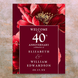 Poster Sinal de Boas-Vindas Floral Rubi Vermelho 40º Aniv