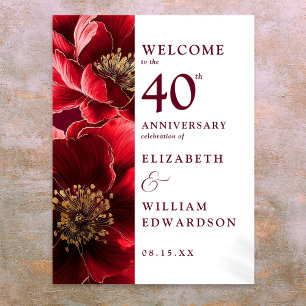 Poster Sinal de Boas-Vindas Floral Vermelho Rubi Chic 40º