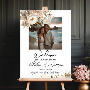 Poster Sinal de boas-vindas, fotografia e flores aquática