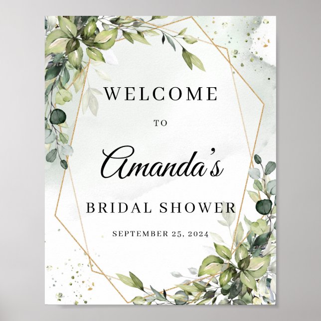 Poster Sinal de boas-vindas geométrico dourado com folhag (Frente)