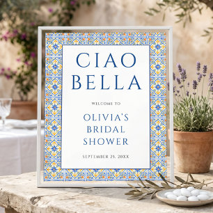Poster Sinal de Boas-Vindas Italiano Ciao Bella Chá de No