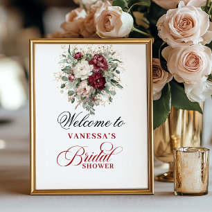 Poster Sinal de Boas-Vindas Luxuoso Rosa Borgonha para Ch