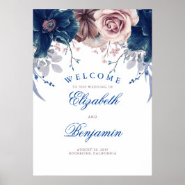 Poster Sinal de Boas-vindas marinho Azul e Mauve Weds