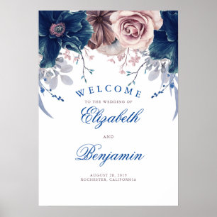 Poster Sinal de Boas-vindas marinho Azul e Mauve Weds