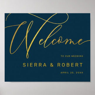 Poster Sinal de Boas-Vindas Moderno Faux Script Dourado