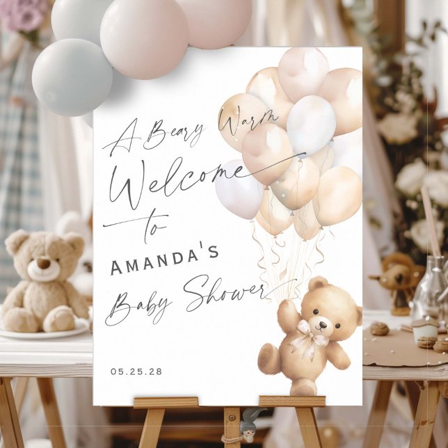 Poster Sinal de Boas-vindas Neutro do Gênero (Gender Neutral baby Shower We can bearly wait- welcome sign.)