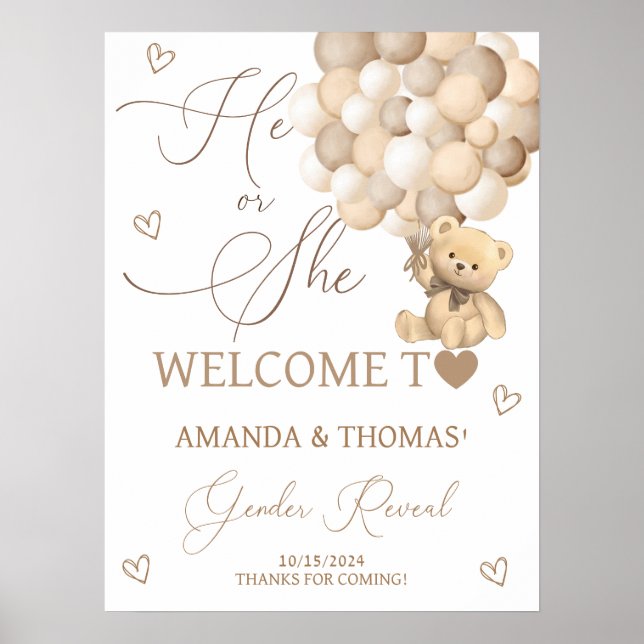 Poster Sinal de boas-vindas neutro do Urso de Teddy (Frente)