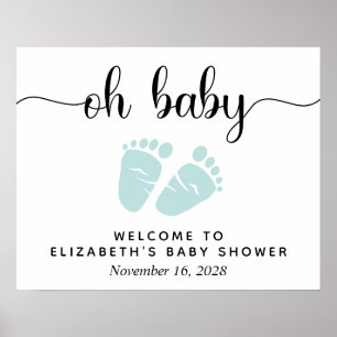 Poster Sinal de Boas-Vindas Oh Baby Mint Feet Baby Shower