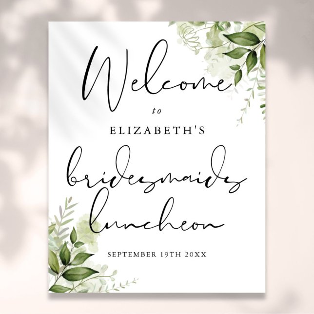 Poster Sinal de Boas-Vindas para Almoço de Damas de Honra (Greenery Bridesmaids Luncheon Welcome Sign)