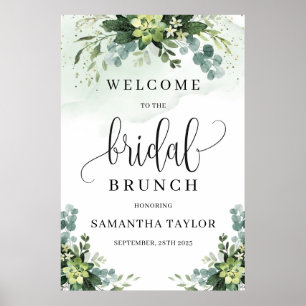 Poster Sinal de boas-vindas para brunch de noiva com verd