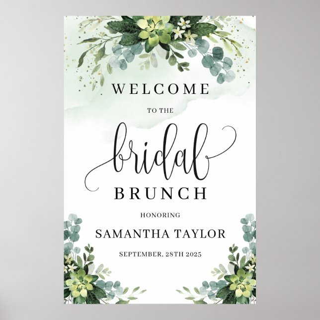Poster Sinal de boas-vindas para brunch de noiva com verd (Frente)