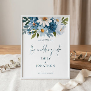 Poster Sinal de Boas-Vindas para Casamento com Florais Az
