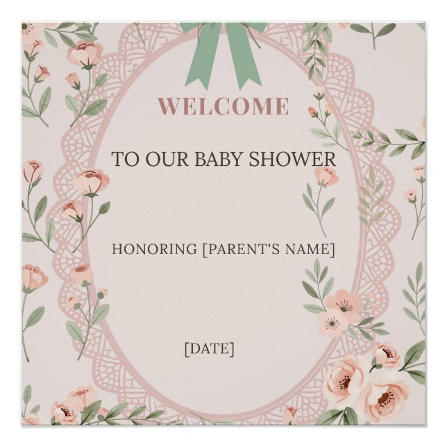 Póster Sinal de Boas-Vindas para Chá de Bebê Blush Bow Co (Frente)