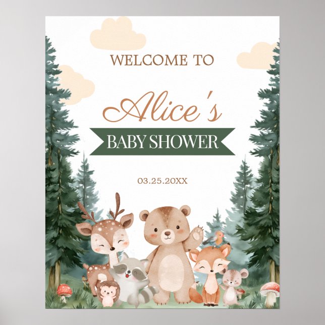 Poster Sinal de Boas-Vindas para Chá de Bebê Boho Florest (Frente)