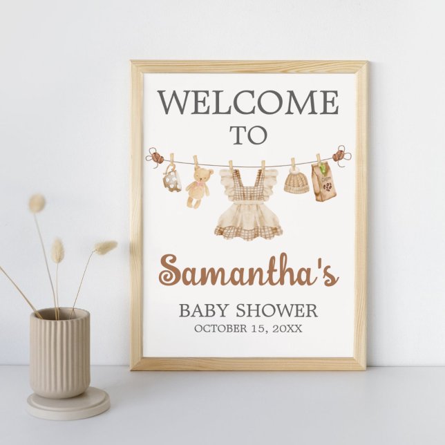 Poster Sinal de Boas-Vindas para Chá de Bebê Café (Coffee Little Bean Clothesline Baby Shower Welcome Sign)
