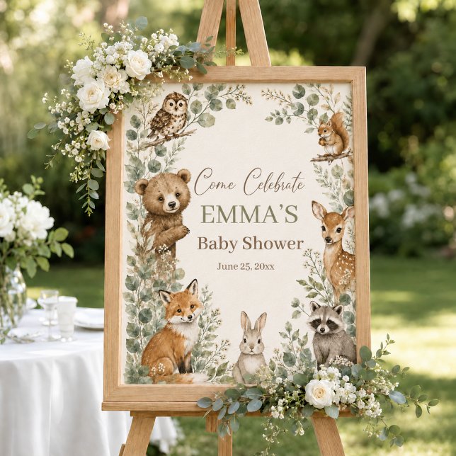 Poster Sinal de Boas-Vindas para Chá de Bebê com Animais  (Criador carregado)