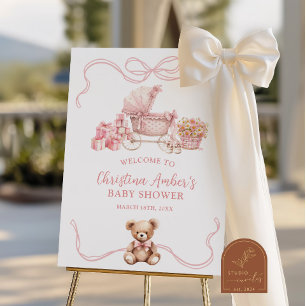 Poster Sinal de Boas-Vindas para Chá de Bebê com Carrinho