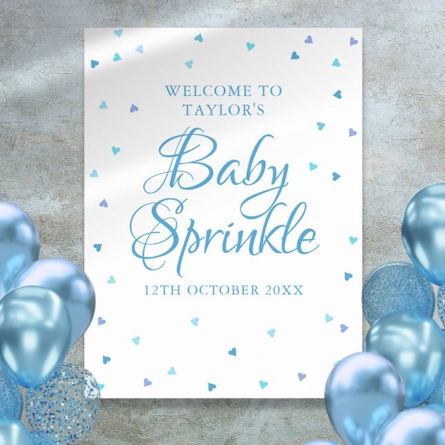 Poster Sinal de Boas-Vindas para Chá de Bebê com Corações (Blue Love Hearts Baby Sprinkle Welcome Sign)