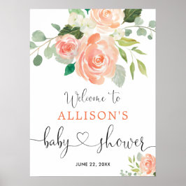 Poster Sinal de boas-vindas para chá de bebê com flores v