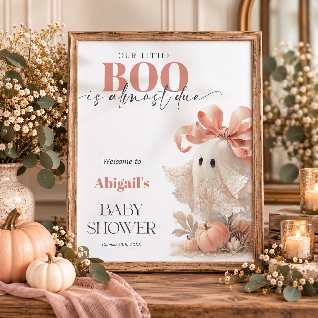 Poster Sinal de Boas-Vindas para Chá de Bebê do Fantasma  (Cute Lace Ghost Halloween Baby Shower Welcome Sign)