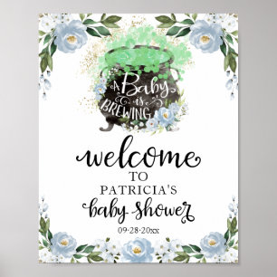 Poster Sinal de Boas-Vindas para Chá de Bebê Floral Azul