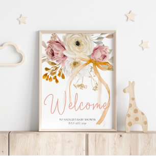 Poster Sinal de Boas-Vindas para Chá de Bebê Floral de Pr
